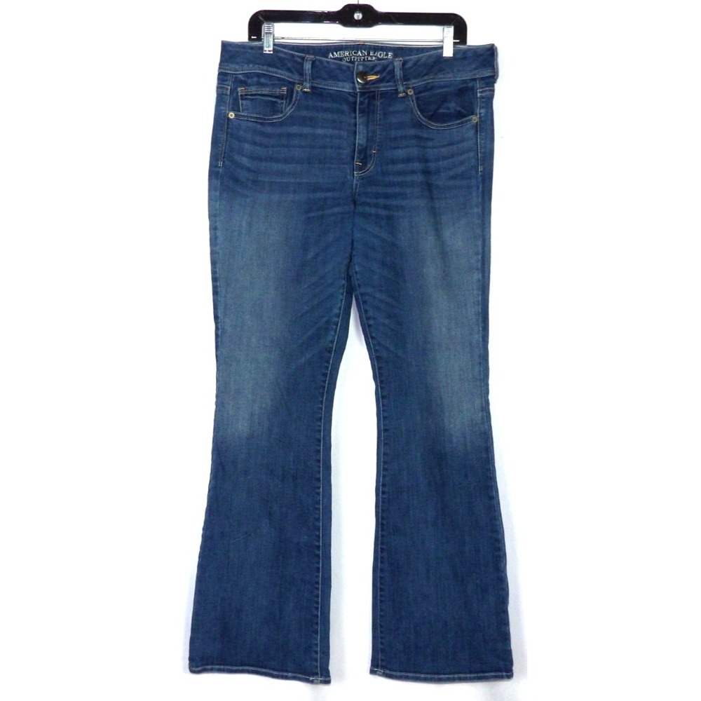 American Eagle Super Stretch Mid Rise Medium Wash Kick Boot Cut Jeans Women's 14